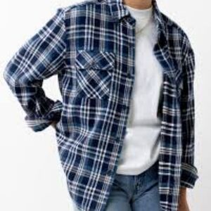 Montfort Unissex Long Sleeves Blue Plaid Fannel Shirt Sz X-Large